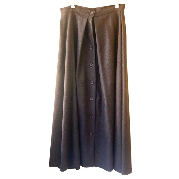 Brown 100% Wool Maxi Long Skirt Button Down Front Vintage 80's USA Womens 14 - Picture 3 of 15